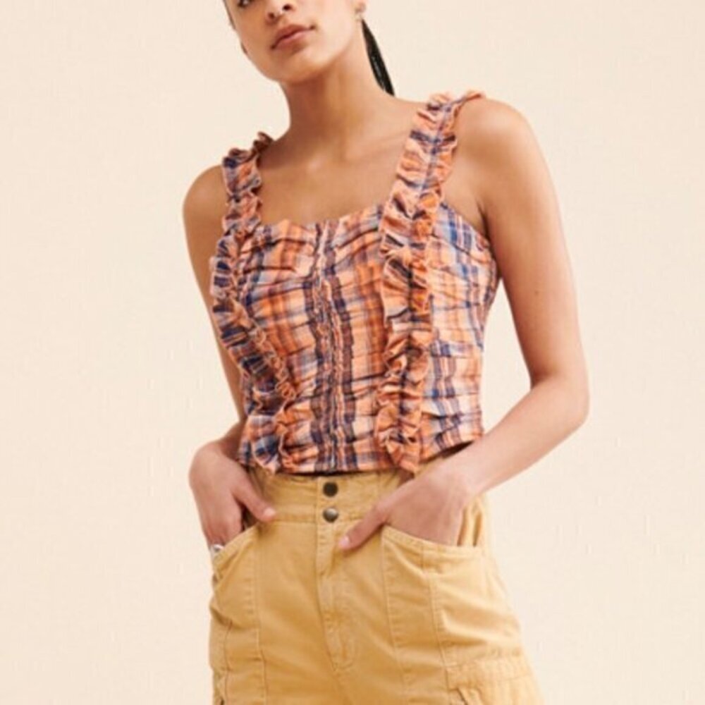 Anthropologie Verb by Pallavi Singhee Ruffled Plaid Top Corset Womens Size Small
